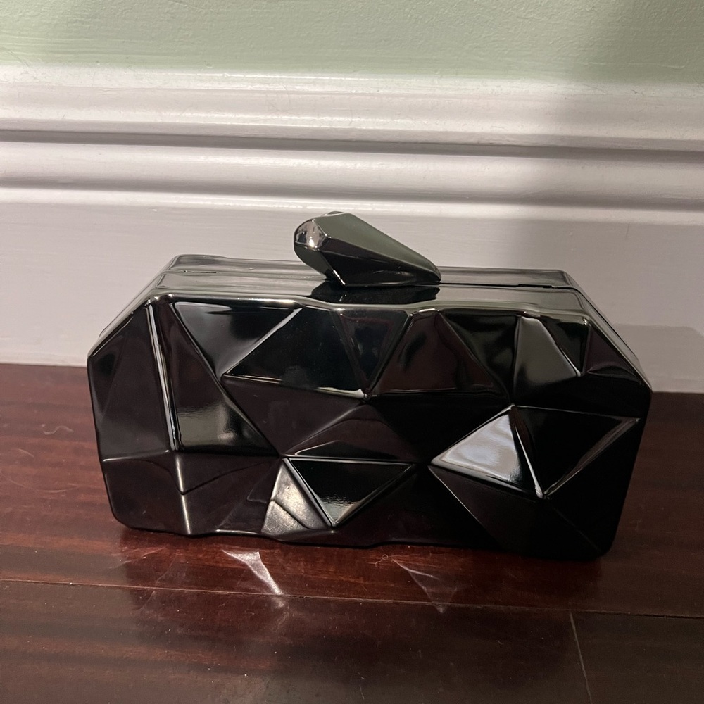 Geometric Black Metal Clutch